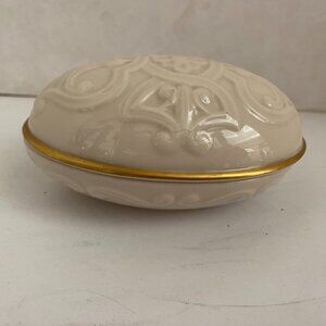 Lenox Celtic Style Oval Egg Trinket Box Ivory Color 24k Gold